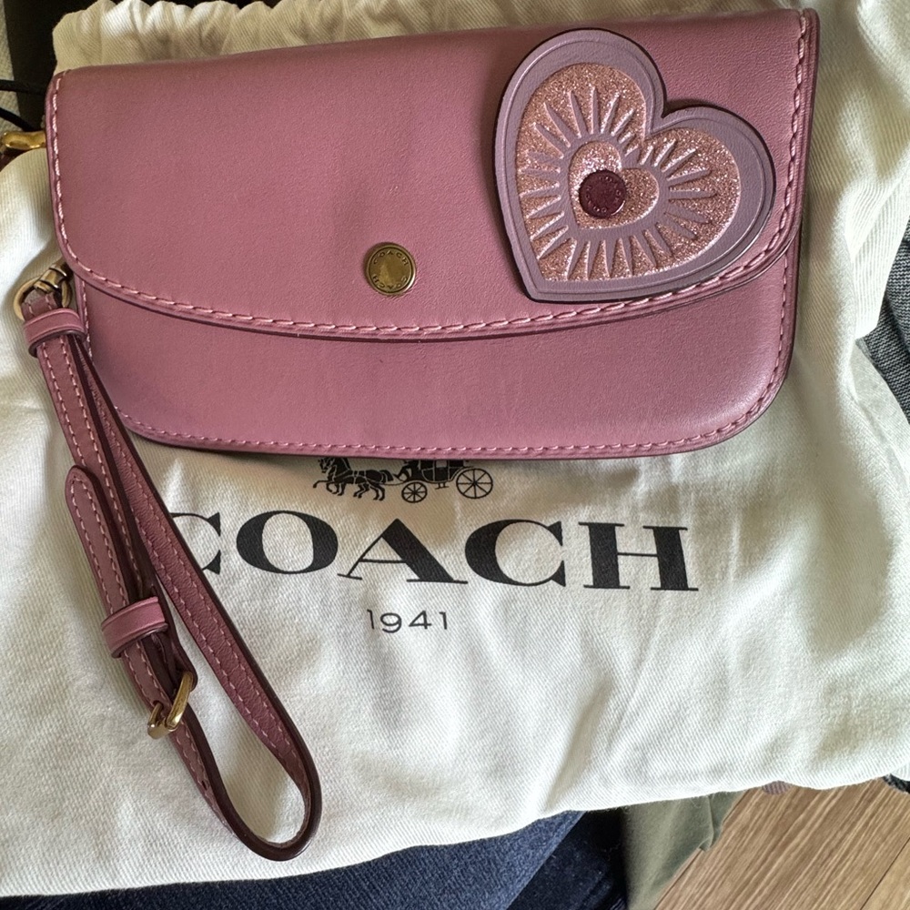 Coach Pink Clutch with Floral Accent